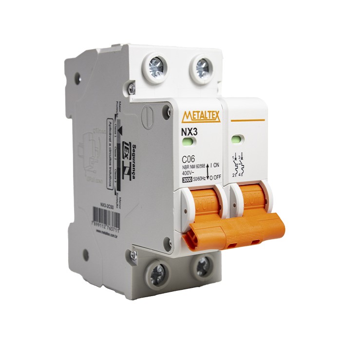 Mini breaker IEC 2P 6A C 3kA Riel DIN Metaltex