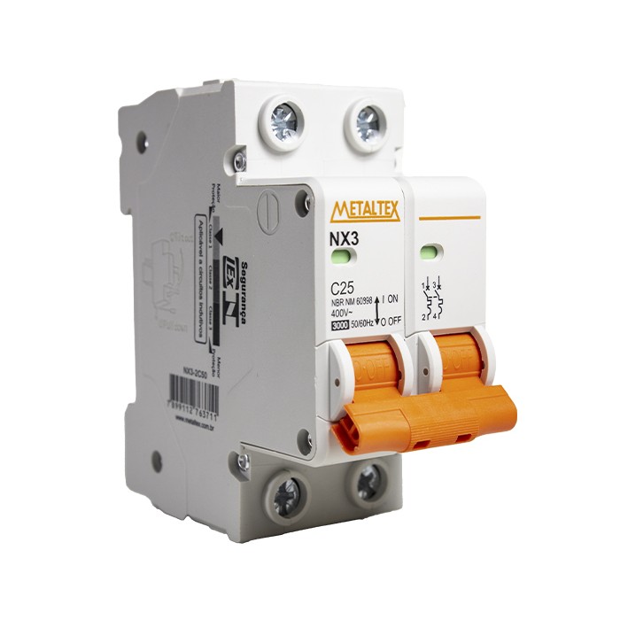 Mini breaker IEC 2P 25A C 3kA Riel DIN Metaltex