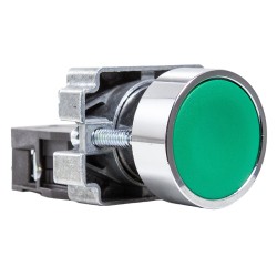 Green metal push button Ø 22mm 1NO Metaltex