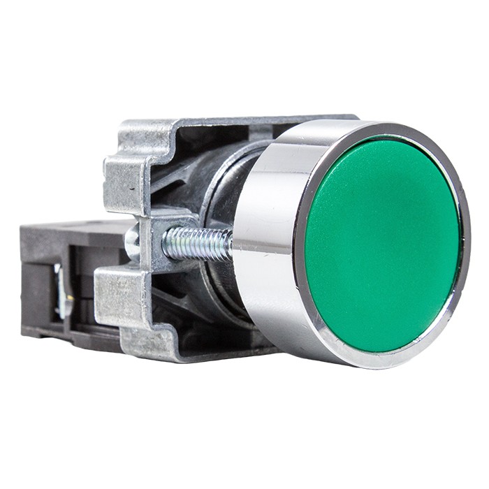 Green metal push button Ø 22mm 1NO Metaltex