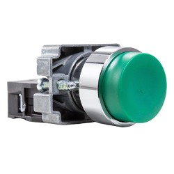 Botón metálico sobresaliente verde Ø 22mm 1NA Metaltex