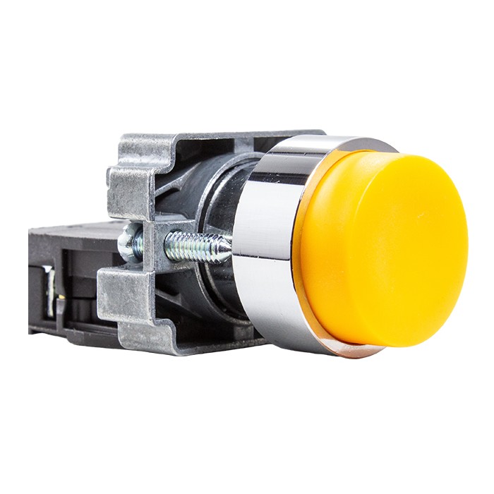 Botón metálico sobresaliente amarillo Ø 22mm 1NA Metaltex