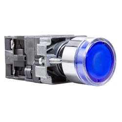 Botón metálico iluminado azul Ø 22mm 1NA+1NC 24VAC/VDC Metaltex