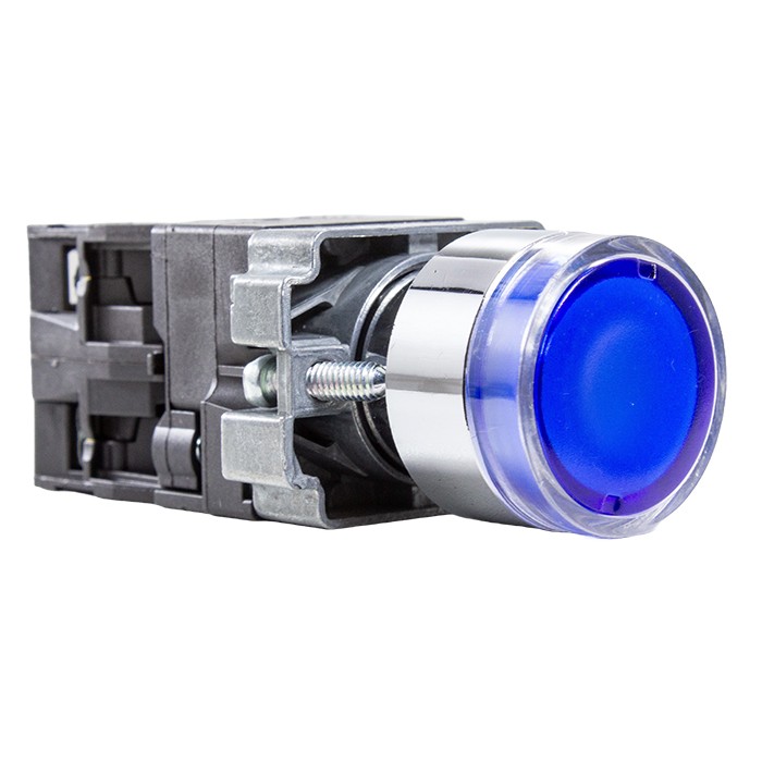 Botón metálico iluminado azul Ø 22mm 1NA+1NC 24VAC/VDC Metaltex