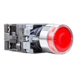 Botón metálico iluminado rojo Ø 22mm 1NA+1NC 220VAC Metaltex