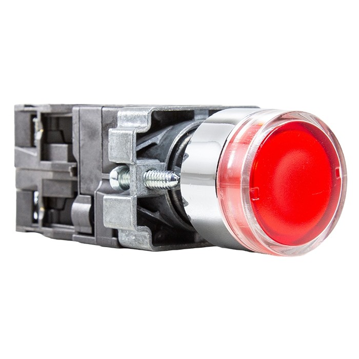 Botón metálico iluminado rojo Ø 22mm 1NA+1NC 24VAC/VDC Metaltex