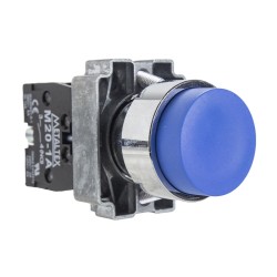 Botón metálico sobresaliente azul Ø 22mm 1NA Metaltex