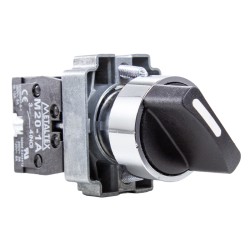 Selector metálico 2 posiciones fijas Ø 22mm maneta corta 1NA Metaltex