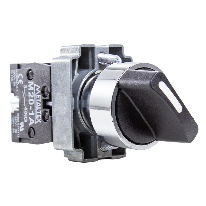 Metal Selector Switch 2 Fixed Positions Ø 22 mm Short Handle 1NO Metaltex