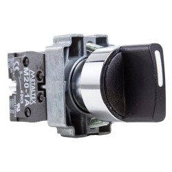 Selector metálico 3 posiciones fijas Ø 22mm maneta corta 2NA Metaltex