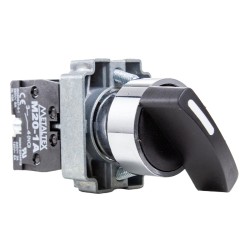 Selector metálico 2 posiciones fijas Ø 22mm maneta larga 1NA Metaltex