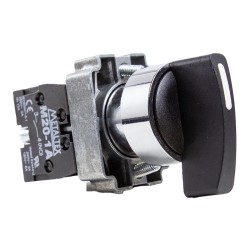 Selector metálico 3 posiciones fijas Ø 22mm maneta larga 2NA Metaltex